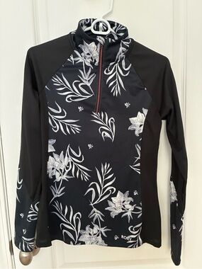 Roxy Black and White Floral Long-Sleeve Workout Top
